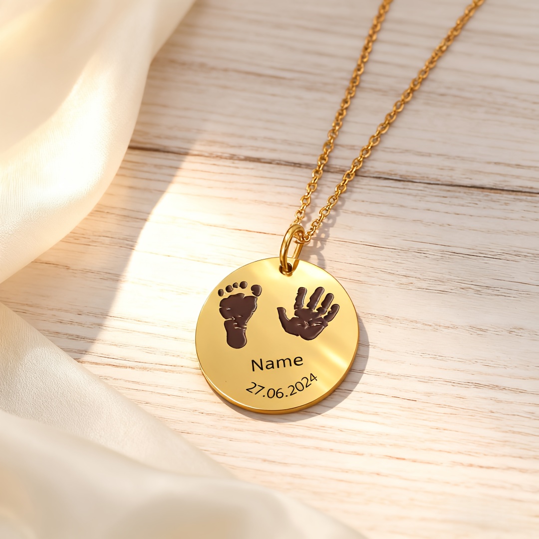 Personalized Laser-Engraved Handprint & Footprint Pendant Necklace — Custom Gift